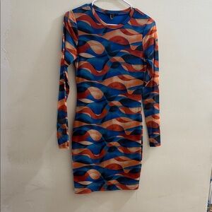Forever 21 Vibrant Blue and Orange Long Sleeve Dress